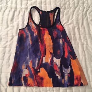 Beautiful watercolor racer back tank with zipper